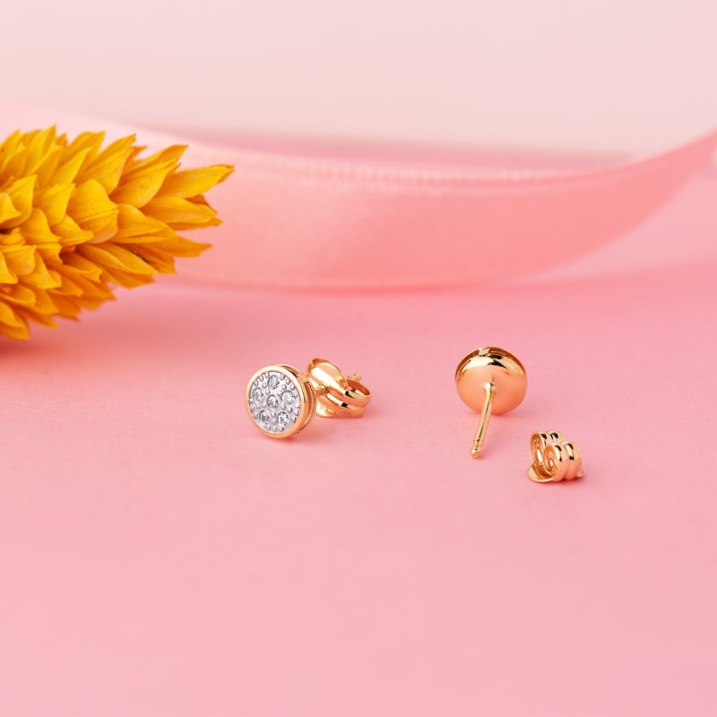 Pendientes Oro Bicolor Redondos Con Circonitas: Medida: 5X5Mm. Cierre Presion oro 18k